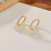 Yilu Prata S925 Prata Esterlina Banhado a Ouro Jade Hetian Jade Branco Casual Moda Novo Estilo Chinês Fivela de Segurança Brincos Brincos Brincos