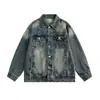 Chaqueta de Mezclilla Retro Americana para Mujer, Otoño e Invierno Calle Alta Marca de Gama Alta de Moda Lavada y Desgastada Holgada Casual Chaqueta para Hombre
