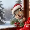 BRUP Ardilla Linda con Gorro de Santa Claus Pegatina para Ventana Pegatina Decoración de Cristal Estéreo 3D Pegatina para Ventana Festiva HS-JD5834C