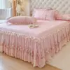 Falda de Cama con Borde de Encaje Pieza Única Estilo Colcha Acolchada Sábana con Borde de Falda Cubierta de Cama Todas las Estaciones Cubierta de Falda de Cama Antideslizante