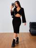 Conjunto de Moda Europeu e Americano Transfronteiriço para Mulheres, Sexy e Versátil, Novo Conjunto de Duas Peças com Top Bordô para Outono e Inverno