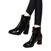 Novas botas finas de salto alto com bico fino para mulheres, salto grosso com fivela, botas curtas elásticas, estilosas e que afinam, botas de moda únicas