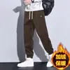 Calças Jogger Grossas Aconchegantes, Versáteis e Modernas com Forro de Fleece para Homens, Outono/Inverno, Corduroy Casual Soltas que Emagrecem, Calças Compridas