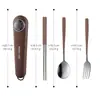 Conjunto de Talheres de Aço Inoxidável 304 com Colher, Hashi e Garfo Conjunto de Três Peças Conjunto Único Portátil Talheres de Mesa Estudante Fofo