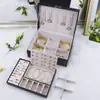 Caixa de joias de camada dupla, caixa de armazenamento de joias de grande capacidade com placa para brincos, caixa de armazenamento para pulseiras, joias, colares e anéis