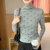Camisa de Capa Interior H578 con Cuello Medio Alto y Lazo Floral para Mujer, Nueva Versátil de Primavera y Otoño, Ajustada, Manga Larga
