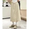 Estilo Verão 2025 Novo Brocado Poliéster Amassado Yamamoto Roupa de Trabalho Culottes Feminino Cintura Alta Slim Casual Estilo Preguiçoso Fenda Calça Wide-Leg