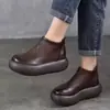 Botas Martin de sola grossa com estampa Songgao para mulheres, novo estilo Outono/Inverno 2026, leves, confortáveis, botas de cano curto, bico redondo retrô, couro macio, sola macia, botins