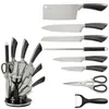 Conjunto de facas de cozinha de aço inoxidável transfronteiriço, facas de cozinha com cabo oco, conjunto de 9 peças, faca do chef, faca de pão, presente