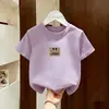 Camiseta Infantil de Algodão Puro Manga Curta, Top de Roupa Infantil Cartoon Tendência e Fashion, Camiseta Casual Versátil com Gola Redonda para Bebês, Manga Curta