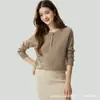 Suéter Tricot Gola Redonda Soltinho Novo Outono 2026 para Mulheres, Manga Longa Cor Sólida, Top Estilo Casual Preguiçoso, Mistura de Lã