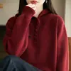Moletom com capuz e botões, blusa de base de malha da moda para mulheres, novo top feminino soltinho para primavera e outono 2026, suéter de outono e inverno