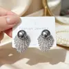 Pendientes de perla geométrica con pasador de plata 925 para mujer, aretes de moda, borla, pendiente de alto nivel, temperamento, pendientes vintage, venta al por mayor