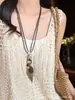 Collar Trenzado de Cuerda con Perlas de Piedra Natural para Mujer, Cadena para Clavícula de Piedra Ojo de Tigre Estilo Chino Nuevo Vintage, Accesorio Largo Colgante para el Cuello con Manchas