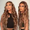 Conjunto de Peruca Frontal com Renda para Senhoras Africanas Cabelo Longo Cacheado Onda Grande Peruca Marrom com Renda Touca Perucas