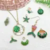 Serie Verde Kit de Materiales para Colgantes de Aleación Esmaltada de Conchas Marinas, Caracolas y Estrellas de Mar DIY Accesorios para Pendientes