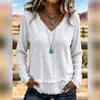 2026 Nueva Ropa de Otoño Transfronteriza Europea y Americana para Mujer Casual Holgada Color Sólido Cuello en V Manga Larga con Flecos Camisa