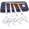Tijeras de belleza para mascotas de 7.0 pulgadas color negro galvanizado 5 dientes de corte recto tijeras de corte curvo tijeras de hueso de pescado peine de fila en stock