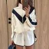 Otoño 2026 Nuevo Estilo Casual Transfronterizo Ropa para Mujer Bloque de Color Moda Cremallera Cuello Plegable Chaqueta Pantalones Cortos con Cintura Elástica Conjunto