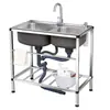 Fregadero de Acero Inoxidable para Cocina y Hogar con Soporte, Doble Tina Engrosada, Fregadero para Lavar Platos, Lavamanos con Rejilla