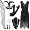S-4XL Nuevo Conjunto de Producto Retro Europeo y Americano Estilo Años 1920 Fiesta Gatsby Vestido de Noche Vestido con Lentejuelas Perlas y Flecos