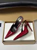 Tacones de aguja de punta fina estilo francés con tira en el talón para mujer, sandalias de charol de punta cerrada sin talón, zapatos transfronterizos sexy y versátiles para mujer