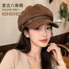 Sombrero octogonal versátil estilo coreano para mujer, moda otoño e invierno, con hebilla de cinturón, boina vintage de gamuza, sombrero de pintor