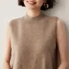 Colete de Cashmere Feminino Novo Outono Inverno Gola Alta Meia Manga Solto Sem Manga Linha Única Tricô Camisa Básica Colete Cor Pura
