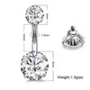 Piercing de umbigo de aço inoxidável com duas pontas, estilo europeu e americano, com pedra em formato de diamante de quatro garras, joia de body piercing estilo europeu e americano para exportação