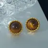 Pendientes Redondos de Encaje de Cáñamo Estilo Palacio Retro con Piedra Ojo de Tigre para Mujer, Lujo Ligero, Gama Alta, Pendientes Elegantes, Accesorios Únicos para Orejas
