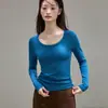 Camiseta Básica de Manga Larga con Cuello Redondo, Polar Fino Cepillado Versátil Eco-Silk de 260g para Mujer, Otoño e Invierno, Top de Hombro Normal