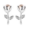 Aretes de Tulipán de Perla de Plata Esterlina 925 Simples Artísticos para Dama Flor Mini Pequeños Distintivos E9791