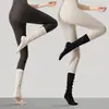Calcetines de yoga con punta redonda, antideslizantes, estilo de tubo largo, color liso, transpirables, versátiles, aptos para Pilates y fitness, hasta la pantorrilla, disponibles para envío directo