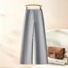 Pantalones de pierna ancha a la cintura hechos a medida para mujer, diseño de pierna recta, efecto adelgazante, tela fluida, corte holgado, nueva colección de otoño, mezcla de lana