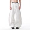 Jeans Retro Americano de Nicho Blanco Cimitarra para Hombre Sueltos Casuales Cintura Ajustable Pantalones de Pierna Ancha Baggy