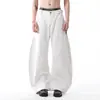 Jeans Retro Americanos Blancos Estilo Cimitarra para Hombre en Primavera y Otoño, Cintura Ajustable Holgada, Pantalones Anchos Holgados Modernos