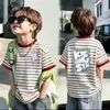 Camiseta de Verano a Rayas de Manga Corta para Niños, Nuevo Estilo Coreano, Elegante y Linda, Holgada y Versátil, Top Unisex para Bebé de Manga Corta