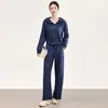 2601401-Conjunto Esportivo Retro Francês para Mulheres, Jaqueta com Capuz e Zíper Solta de Primavera, Calça Casual Estilo Nanyou