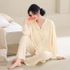 Pijamas Nuevos para Mujer en Primavera y Otoño, Cárdigans, Pantalones de Manga Larga, Color Sólido, Sencillos, Trajes Holgados para Casa, Cómodos y Se Pueden Usar Afuera