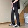Calças casuais masculinas, calças de zíper de verão, calças retas soltas de marca da moda de rua alta