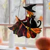Colgante de ventana de vidrio emplomado acrílico 2D de bruja vintage transfronterizo decoración de Halloween para casa, balcón, jardín, colgante, regalo