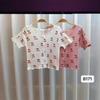 Estilo Transfronterizo Tejido de Punto para Mujer Delgado Corto Ajustado Floral de Cerezo Manga Corta Chaqueta Cárdigan Pequeña Verano Nuevo Top