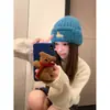 Cachorro Lluvioso~Gorro de Lana Cartoon Grueso Azul Personalizado para Mujeres en Invierno Dulce para Cabeza Grande Cálido Gorro Tejido
