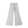 RY266926 Pantalones casuales de estilo americano para mujer, color durazno, que realzan los glúteos, de longitud completa, de cintura alta, con lunares y microcampana.