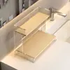 Estante de acrílico para tazas, estante de doble capa de lujo ligero para escritorio para vasos de agua y tazas de té, portavasos para aparador