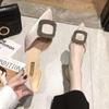 Zapatos de Tacón Alto de Aguja de Punta para Mujer Primavera y Verano 2025 Nuevo Estilo de Hada Flats Tacón Medio Boca Baja Versátil Huecos Zapatos de Mujer