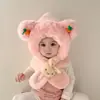Chapéu Cachecol Integrado de Inverno com Proteção de Orelha Desenho Animado para Meninos e Meninas com Veludo Grosso Quente à Prova de Vento Pelúcia Chapéu de Bebê