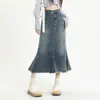 Saia Jeans Vintage para Mulheres, Nova Tendência Verão 2026 Midi de Cintura Alta Evasê Bodycon Cauda de Peixe