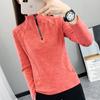 Outono e inverno veludo fleece feminino forrado com lã quente esportivo respirável camisa base montanhismo corrida pulôver camiseta top