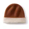 Gorro de cachemira tejido con bloques de color, unisex, versátil para otoño e invierno, cálido y resistente al frío, adecuado para cubrir la cabeza, estilo gorro
